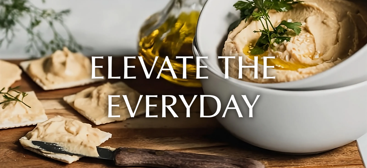 Elevate the Everyday. Recipes and Hummus made with Graze Oil Premium Garlic Infused Olive Oil