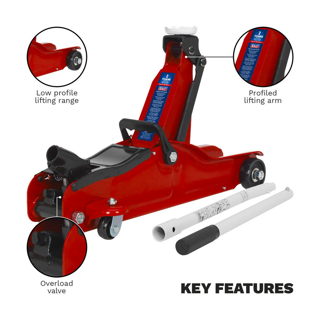 Sealey 1050CXLE Trolley Jack 2 Tonne Low Profile Short Chassis