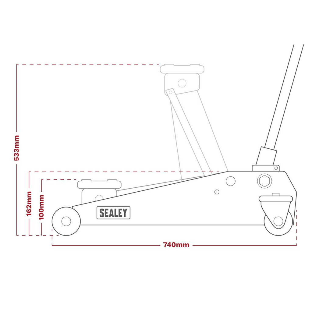 Sealey 3040AR Trolley Jack 3 Tonne Low Profile Rocket Lift Red