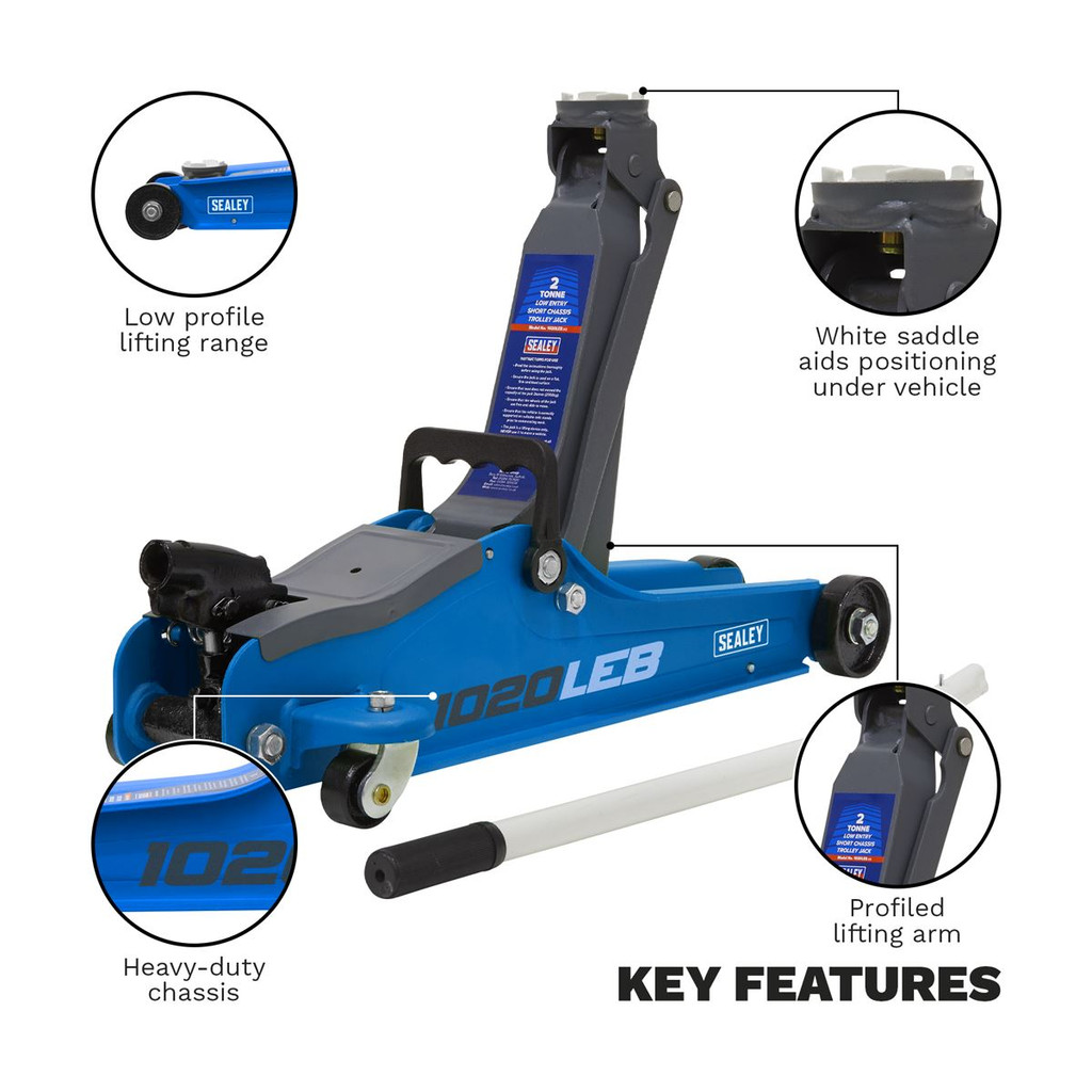 Sealey 1020LEB Trolley Jack 2 Tonne Low Profile Short Chassis - Blue