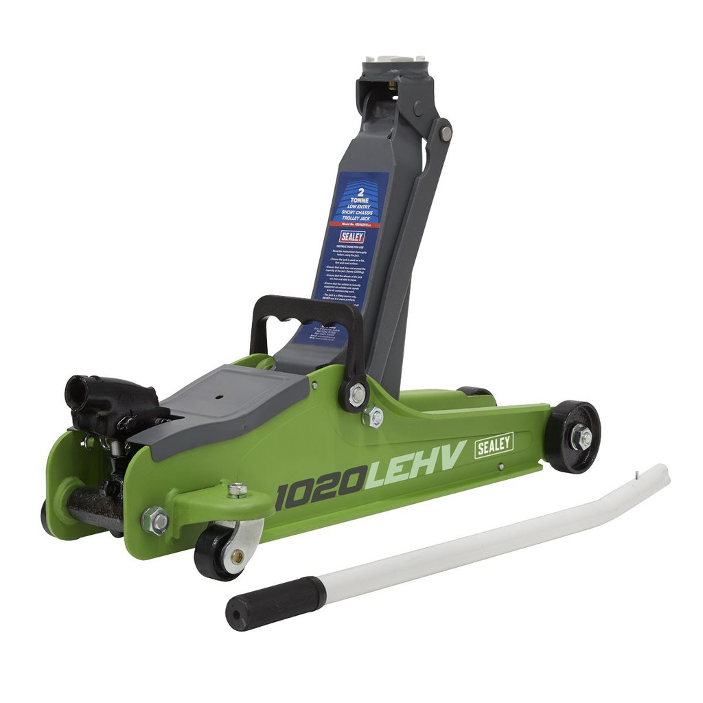 Sealey 1020LEHV Trolley Jack 2 Tonne Low Profile Short Chassis - Hi-Vis Green