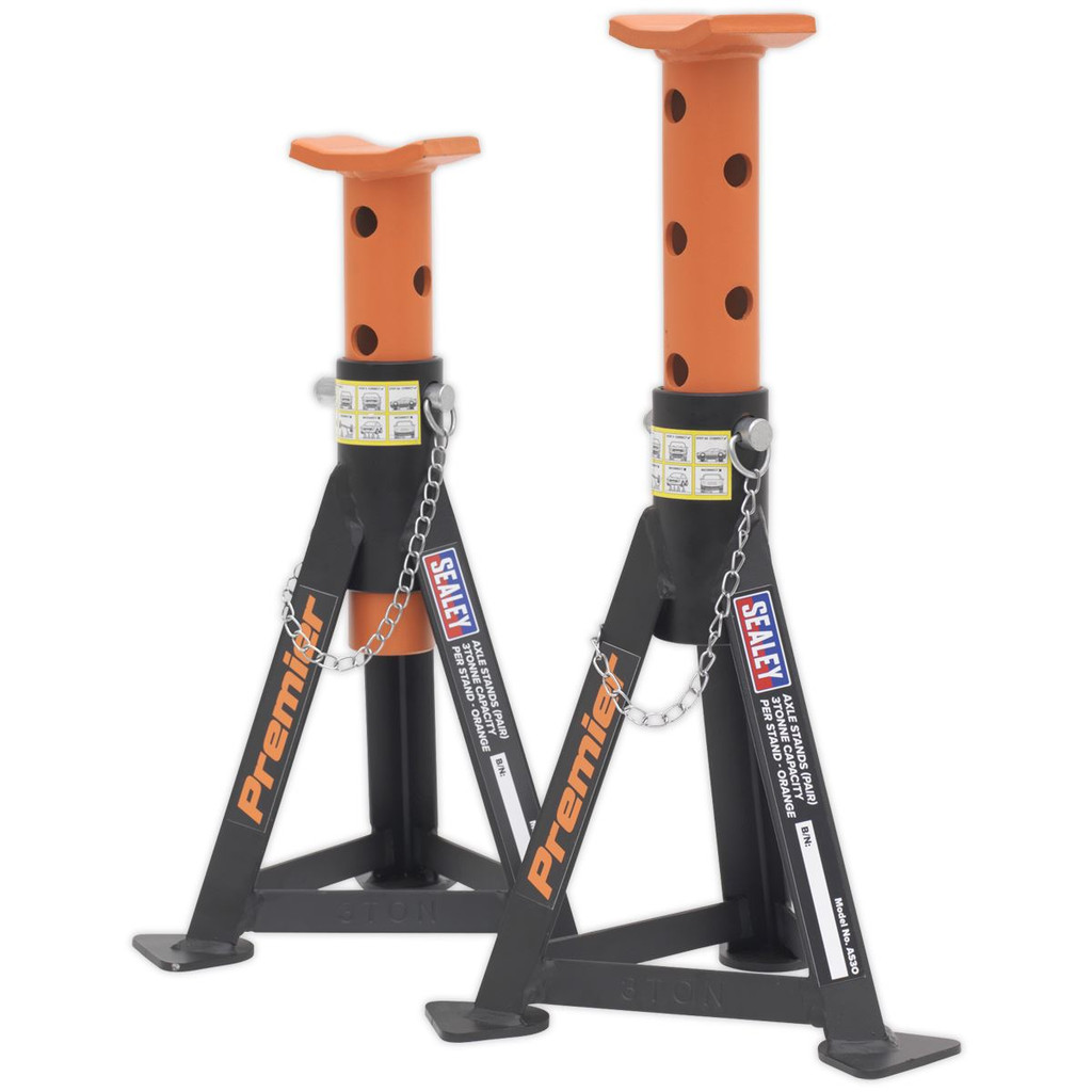 Sealey AS3O Axle Stands (Pair) 3 Tonne Capacity per Stand - Orange