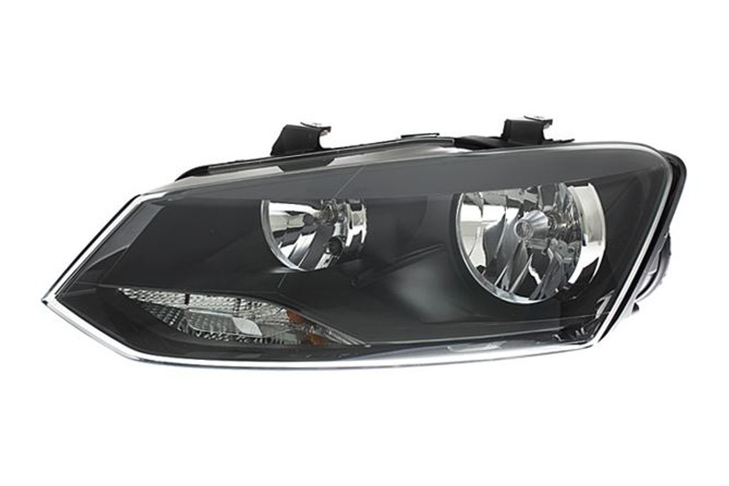 Headlight left black twin reflector VW Polo 14-17