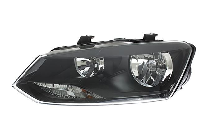 Headlight left black twin reflector VW Polo 14-17