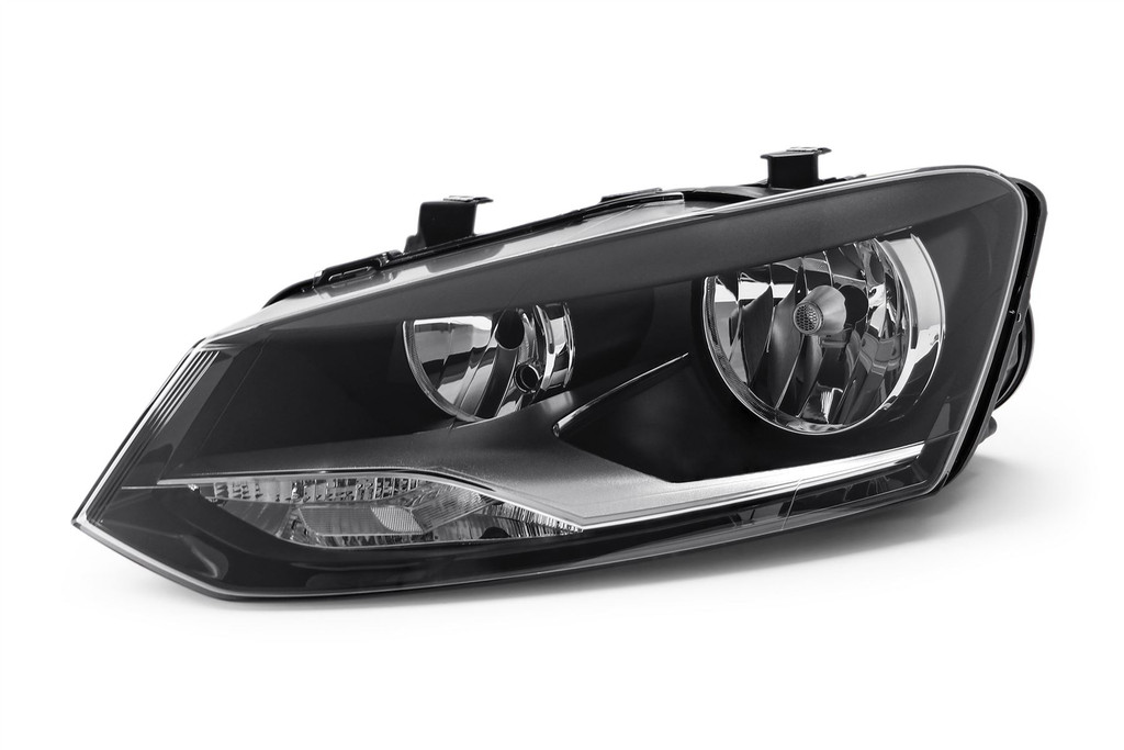 Headlight left black twin reflector VW Polo 09-13 Hella