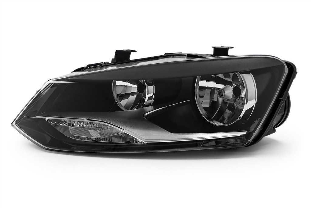 Headlight left black twin reflector VW Polo 09-13 Hella