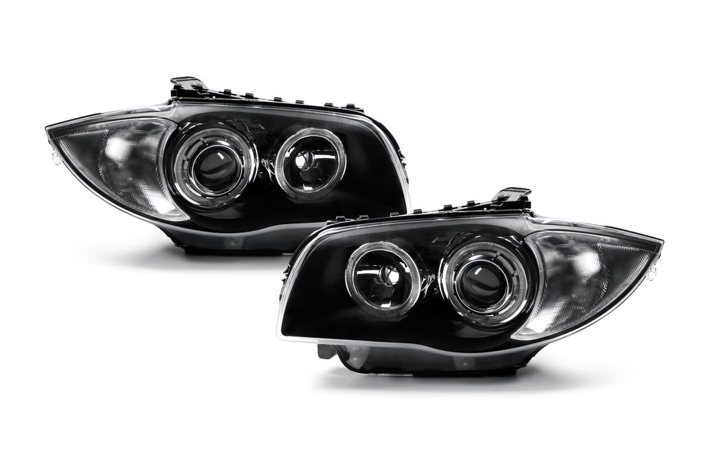 Angel eyes headlights set black BMW 1 Series E81 E82 E87 E88 03-10