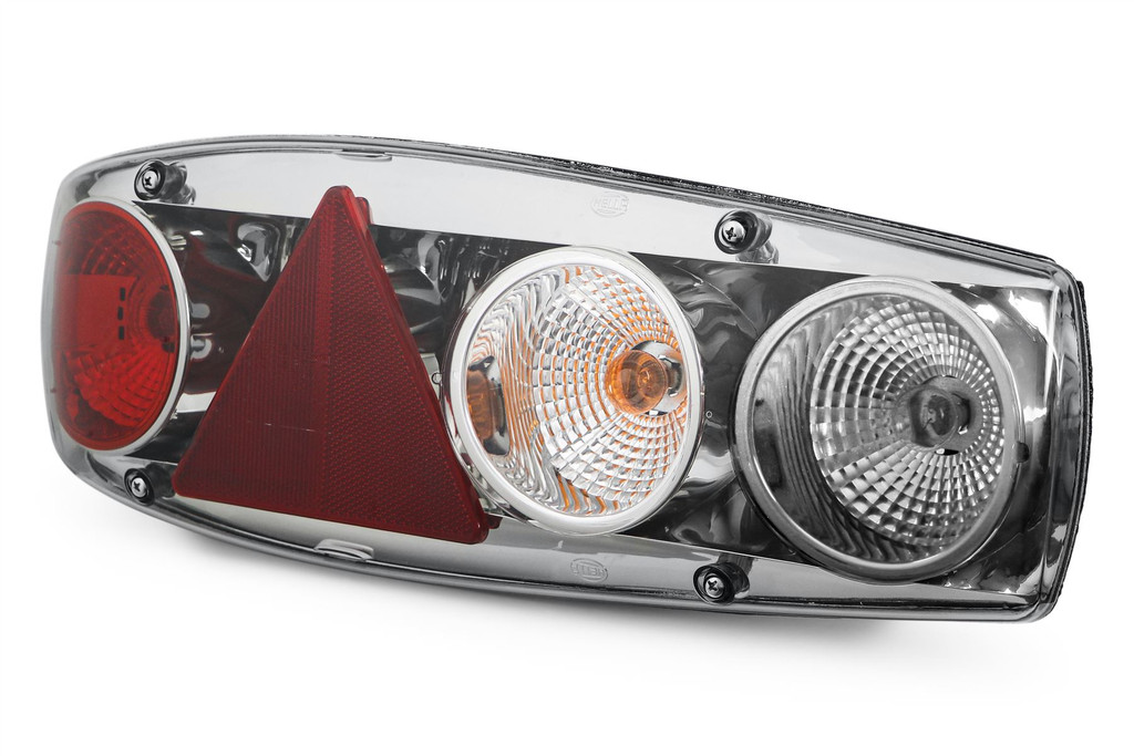 Rear light set smoked grey reverse fog triangular reflector Hella Caraluna II Trailer