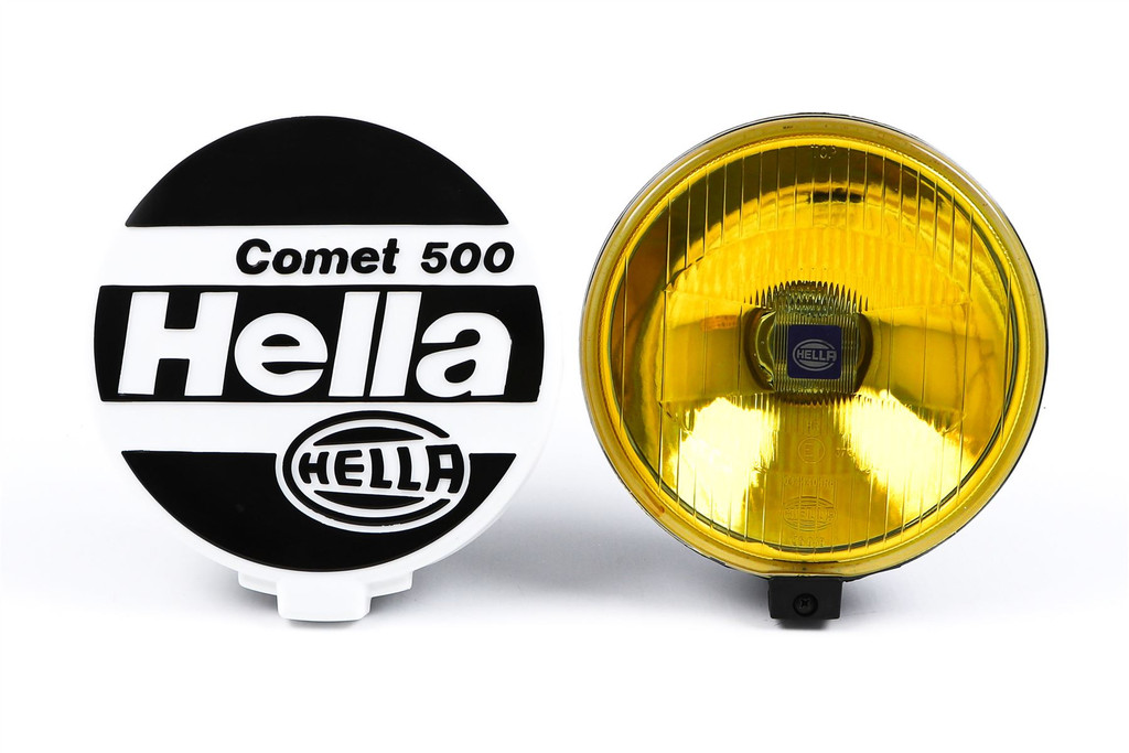 Hella Comet 500 yellow spotlight set with bulbs and mounting kit
