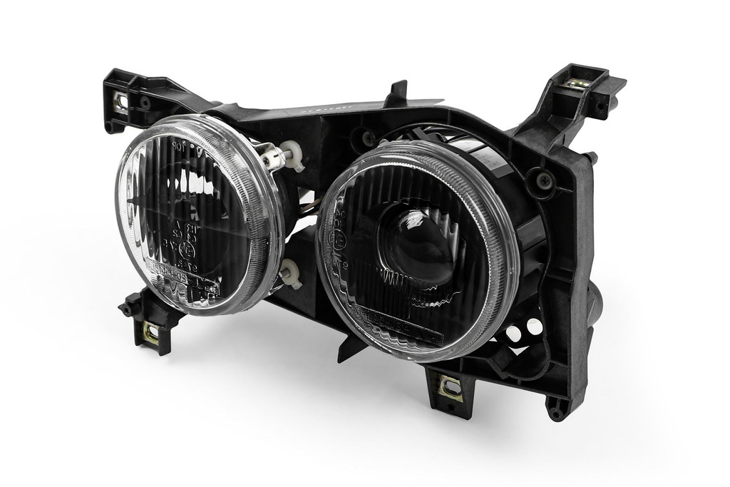 Headlight set 120mm projector DE universal smoked with cross