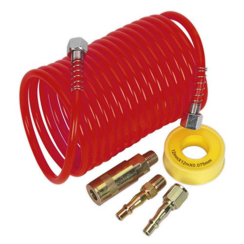 Sealey AHK03 Air Hose Kit 5m x Ø5mm PE Coiled with Connectors