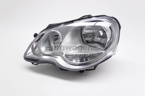 Headlight left chrome VW Polo 9N3 05-09 Hella