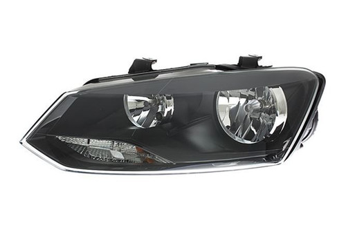 Headlight left black twin reflector VW Polo 14-17