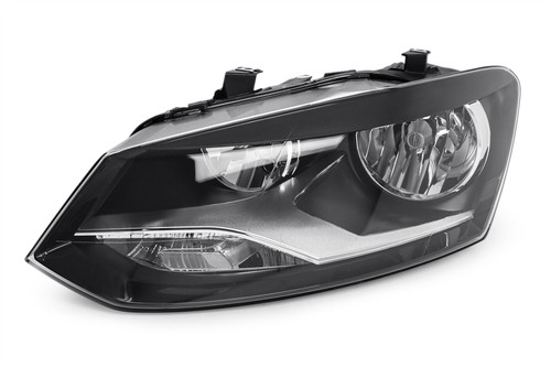 Headlight left black twin reflector VW Polo 09-13 Hella