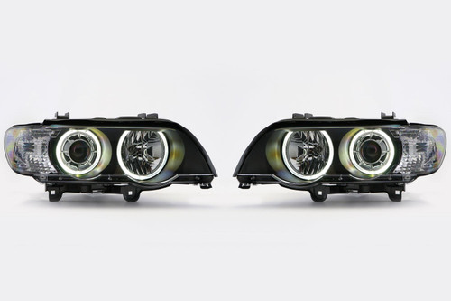 Angel eye headlights set black LED BMW X5 E53 00-03