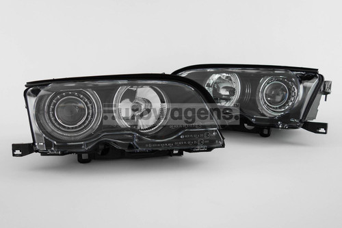 Angel eyes headlights set black BMW 3 Series E46 01-03 2 door only