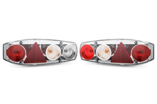 Rear light set smoked grey reverse fog triangular reflector Hella Caraluna II Trailer
