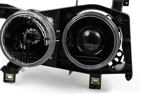 Headlight set 120mm projector DE universal smoked with cross