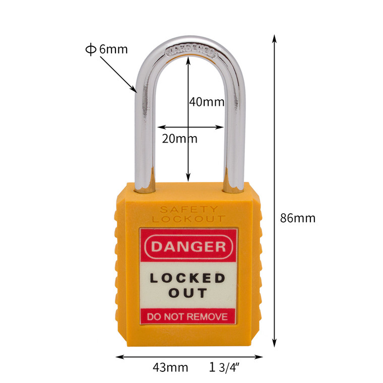 Unity Nylon safety lockout padlock with hardened steel shackle1-1/2"(40mm) , Keyed Alike - Yellow