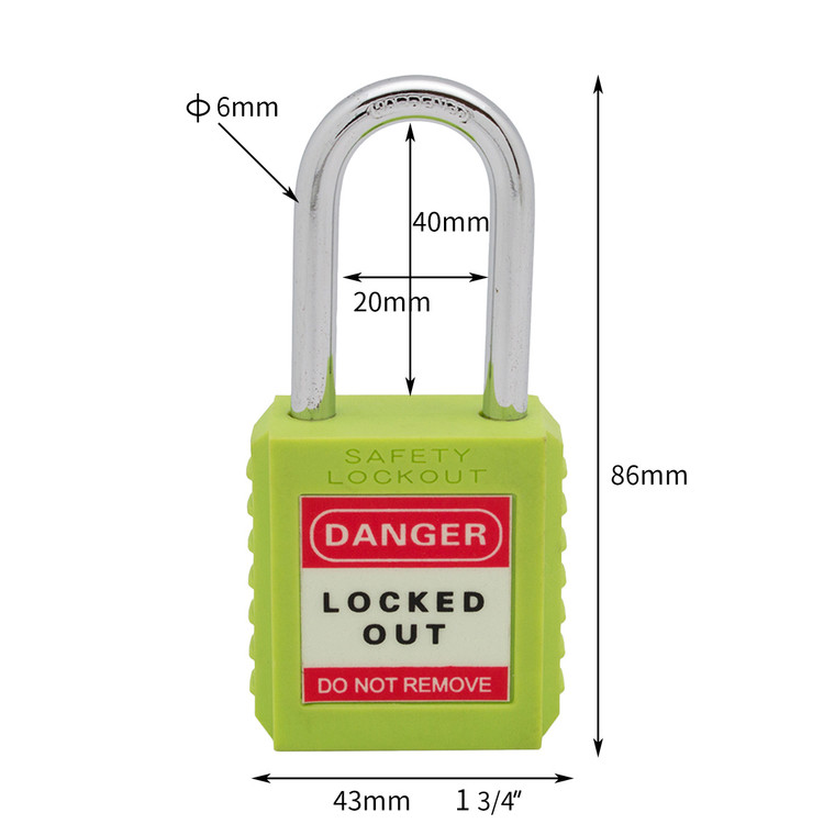 unity Nylon safety lockout padlock with hardened steel shackle1-1/2"(40mm) , Keyed Alike - Green