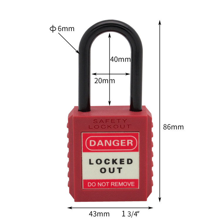 Unity Insulated Nylon safety lockout padlock 1-1/2"(40mm), Keyed Alike - Red