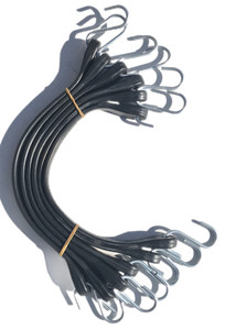 15 inch EPDM Bungee straps provide strength, durability, and resistance to weathering.  Bundle of 6.