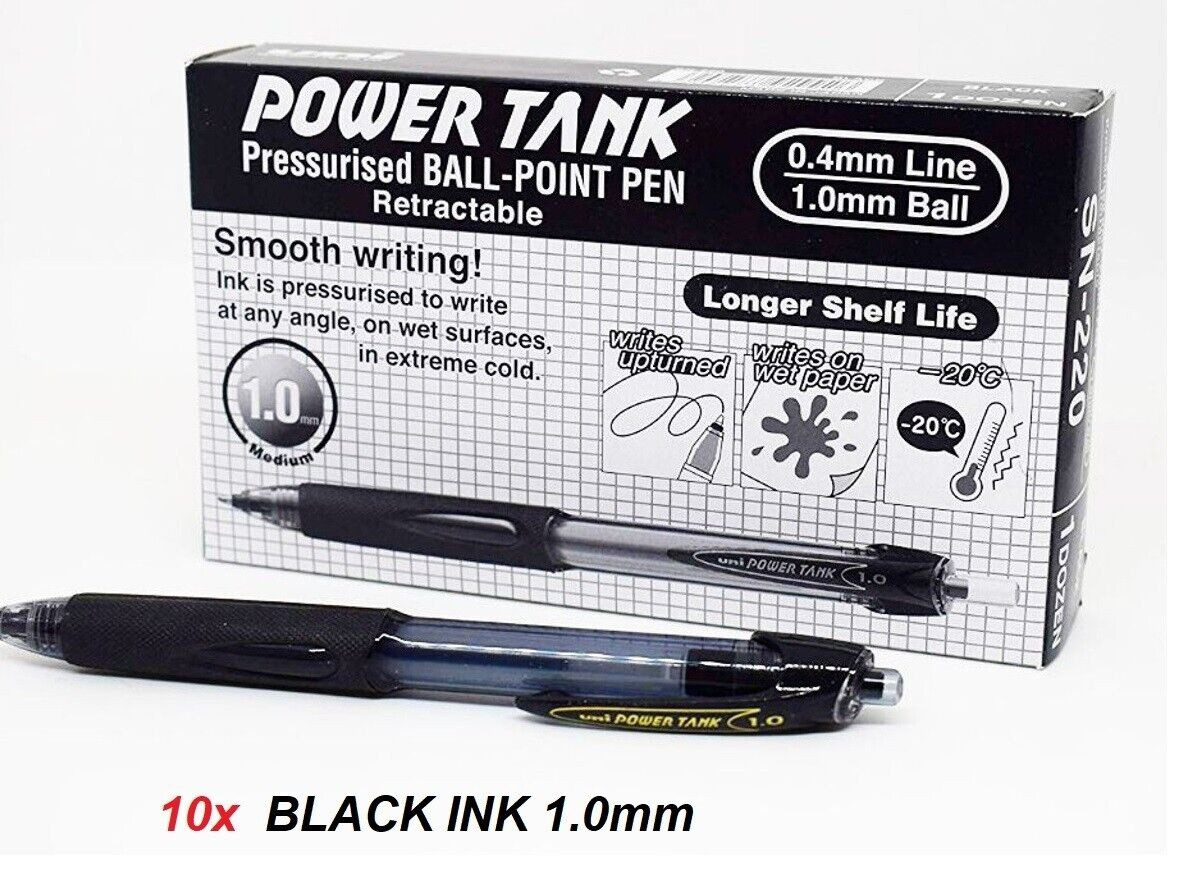 UNIBALL Power Tank Ballpoint Pen pressurised ink 10x BLACK