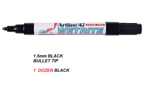  Artline EK47 Wetrite Bullet Tip Permanent Markers - 1 DOZEN Black