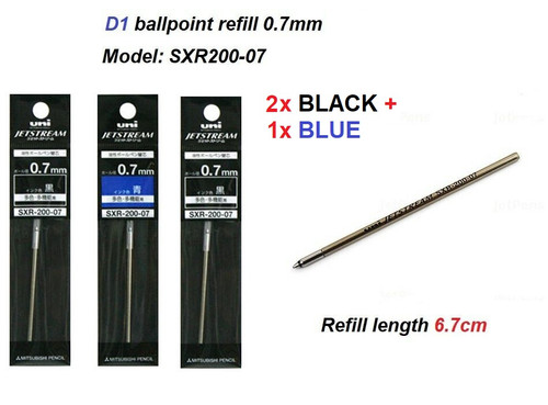 Uniball JETSTREAM D1 Type SXR200-07 REFILLS 0.7mm - 2x BLACK + BLUE