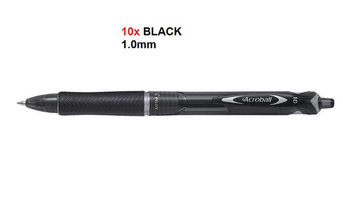 Pilot Acroball 1.0mm Broad Ballpoint Pens - 10x BLACK 