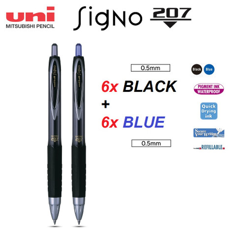 Uniball Signo 207 - 6 Ricariche Gel Inchiostro Nero 0.5 Mm: Tecnologia Super Ink Anti-Frode E Resistente All'Acqua