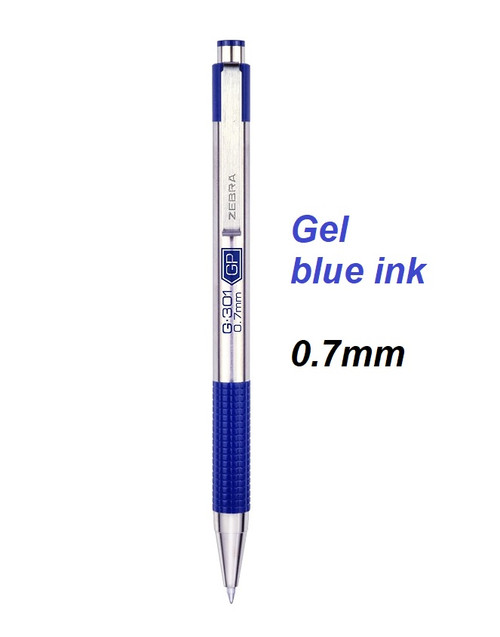  Zebra G301 Stainless Steel Retractable Gel pen 0.7mm BLUE