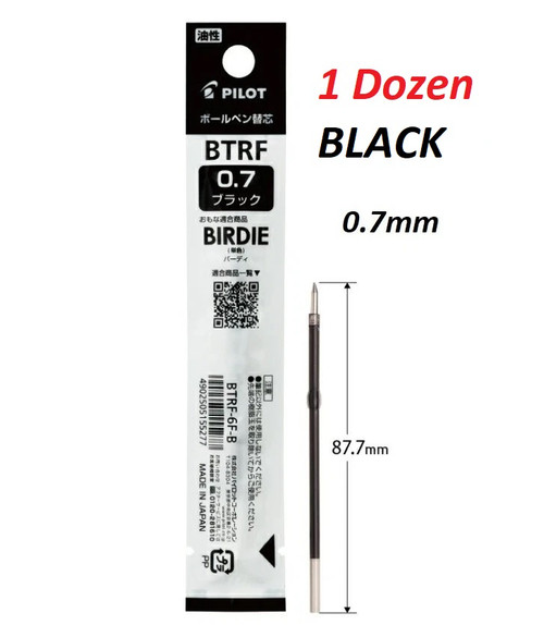  Pilot 0.7mm BTRF-6F Birdy Ballpoint  Refills - 1 Dozen BLACK
