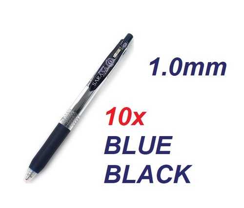 Zebra Sarasa  Clip 1.0mm Broad Tip Retractable Gel ink pens - 10x BLUE BLACK 