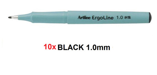 ARTLINE K3600 ERGOLINE Fineliner Pen 1.0mm BOLD - 10x BLACK