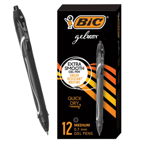 BIC Gelocity Gel ink pens 0.7mm - 1 Dozen BLACK