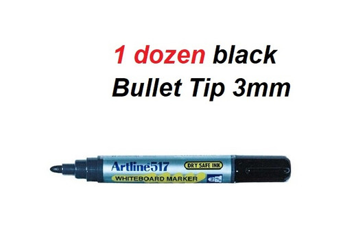  Artline EK517 Whiteboard Markers Bullet Tip 3mm - 1 DOZEN BLACK