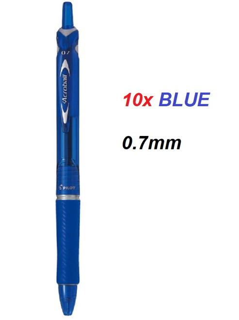  Pilot Acroball 0.7mm Ballpoint Pens - 10x BLUE