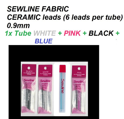 Sewline 0.9mm Fabric Pencil LEAD TUBE - 1x TUBE PINK+ 1x TUBE WHITE+ 1x TUBE BLACK + TUBE BLUE