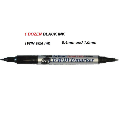 Artline 841T CD / DVD Marker Dual Nib 0.4mm and 1.0mm - 1 dozen BLACK