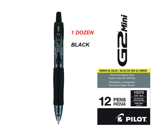 Pilot G2 MINI Retractable Gel Ink Pens 0.7mm Fine Tip -  1 DOZEN BLACK 