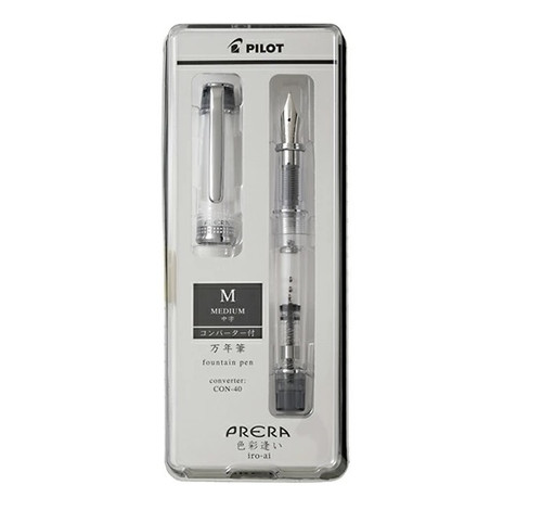 Pilot Prera Iroai Fountain Pen Clear Barrel Black Stainless Medium Tip