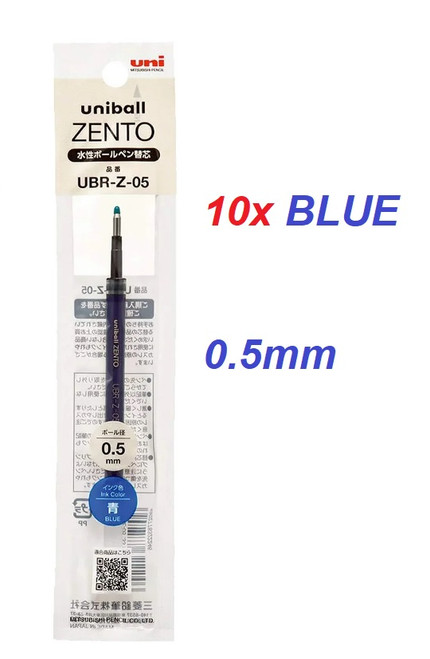Uniball Zento 0.5mm REFILLS UBR-Z05 - 10x BLUE