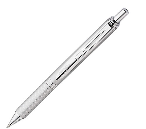 Pentel BL407 Energel Alloy Gel ink pen SILVER barrel 0.7mm BLACK ink