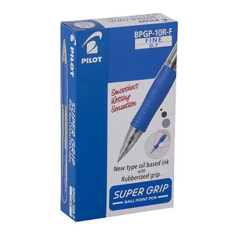 Pilot Supergrip Retractable Ball Point Pen FINE 0.7mm - 1 Dozen BLUE