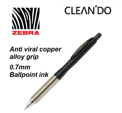 Zebra CLEANDO antiviral BLACK body alloy ballpoint pen 0.7mm BLACK ink