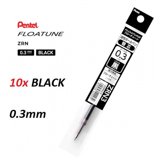  Pentel Floatune 0.3mm REFILLS ZRN3 - 10x BLACK