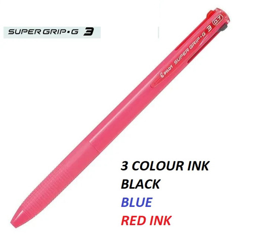  PILOT SUPERGRIP G3 MULTICOLOUR BALLPOINT PEN 0.7mm Fine Tip - 1x ONLY Pink Body