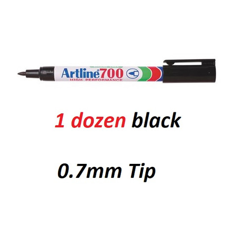 Artline Permanent Marker EK700 Bullet Tip 0.7mm - 1 DOZEN BLACK