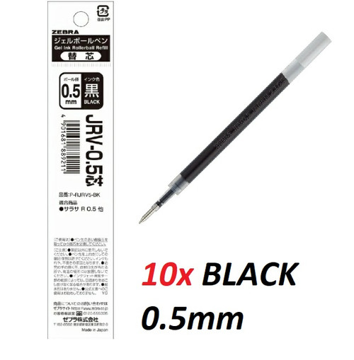  Zebra JRV-05 REFILLS 0.5mm - 10x BLACK INK